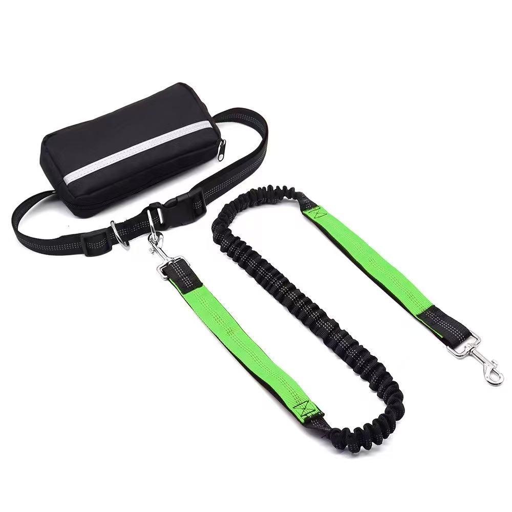 Hands-Free Dog Leash with Zipper Storage Bag, Dual Thick Handles, Durable Elastic Rope, Ideal for Walking, Jogging, Running