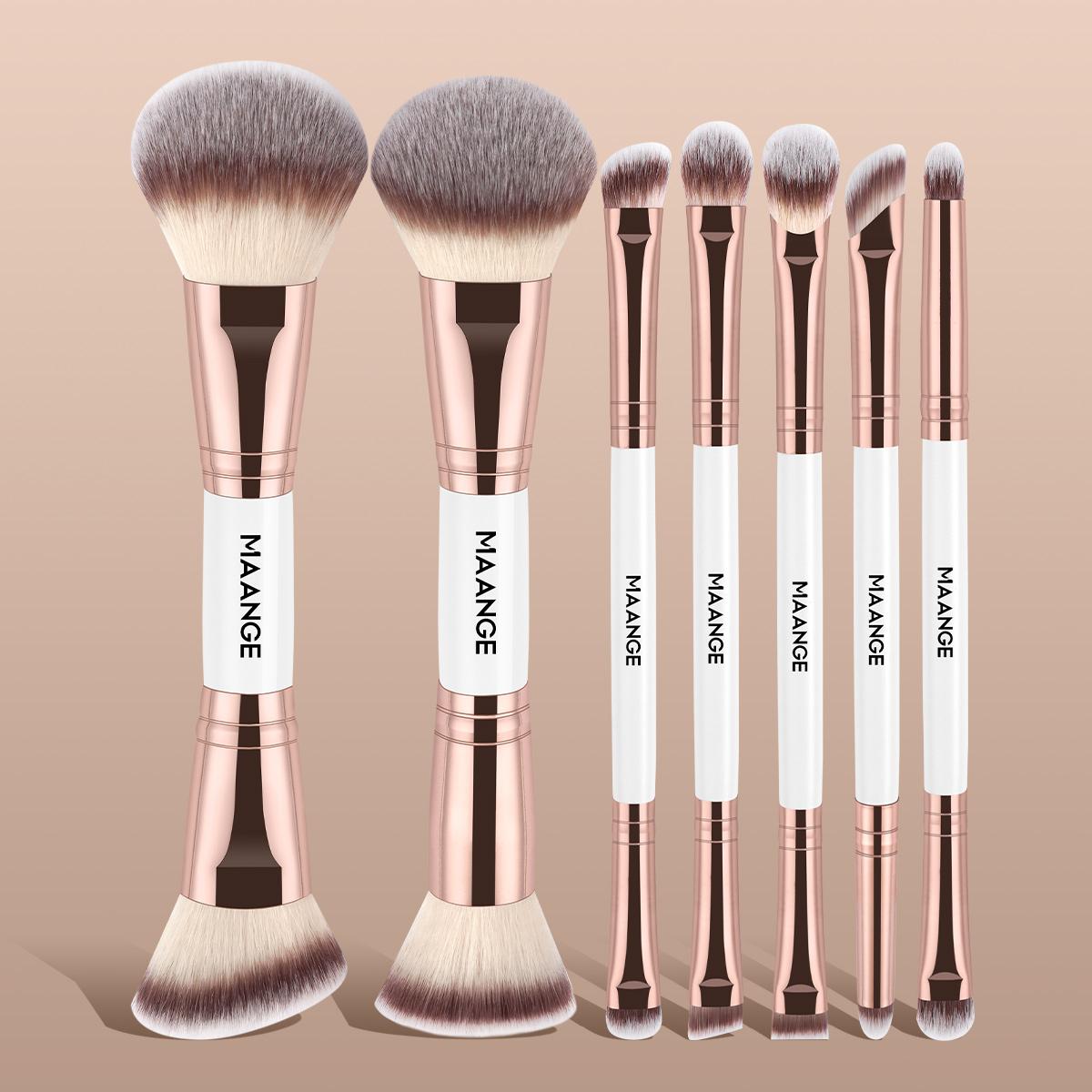 Maange 7-Piece Makeup Brush Set, Cosmetic Brushes, Foundation Brush, Blush Brush, Loose Powder Brush, Eyeshadow Brush, Concealer Brush, Ideal for Home and Travel