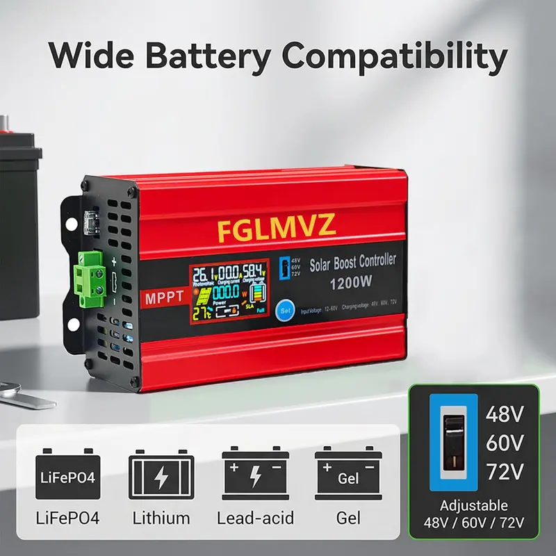 1200W Boost MPPT Solar Charge Controller - 12-60V Wide Voltage Input, 30A Strong Current LCD Display, 15A Fast Charging, Overheat Protection for LiFePO4/Lithium/Lead Acid Batteries, Motorhome Golf Cart PV System Accessory