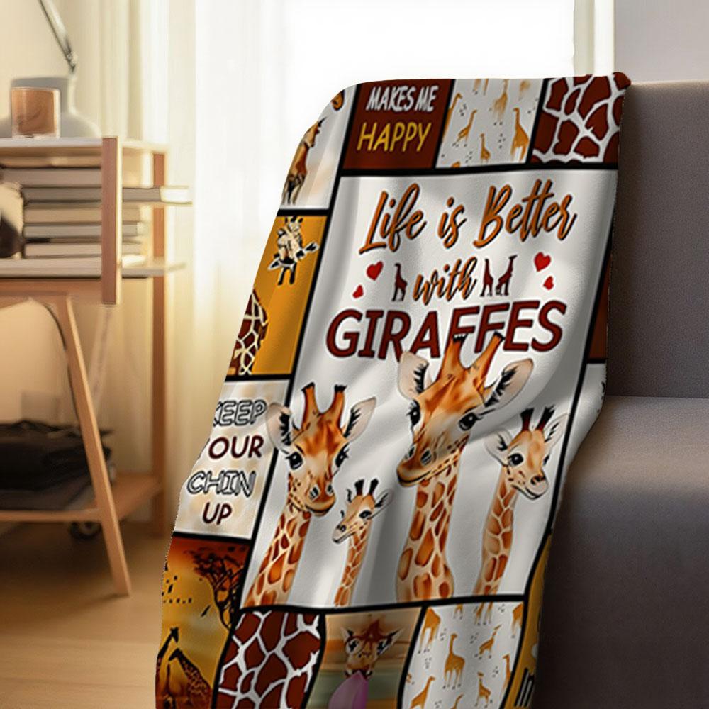 Cute Giraffe Pattern Flannel Blanket, Thick Fleece Blanket, Bedroom Throw, Couple's Blanket, Extra Large Leisure Blanket, Living Room Blanket