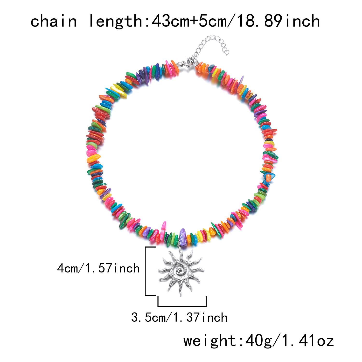 Bohemian Vacation Style Sun Flame Natural Stone Necklace, French Vintage Beaded Pendant Chain, Unique Jewelry Accessory