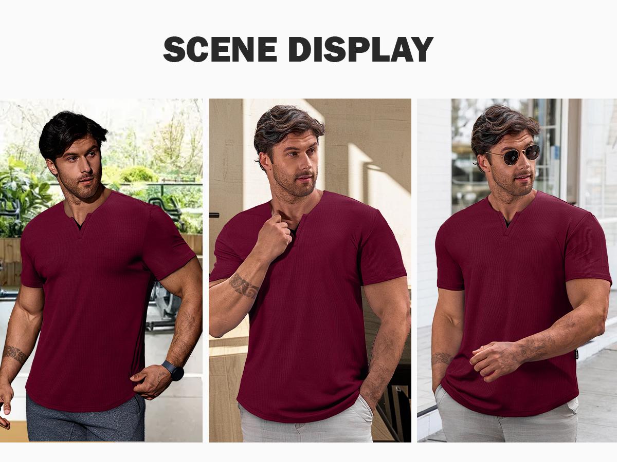 JMIERR Mens Casual Muscle Slim Fitted T Shirt Short Sleeve V-Neck Soft Tee Shirt,Gym Workout Athletic Menswear Tops,Men's clothing for Daily Wear,Fashion Outfits 2026