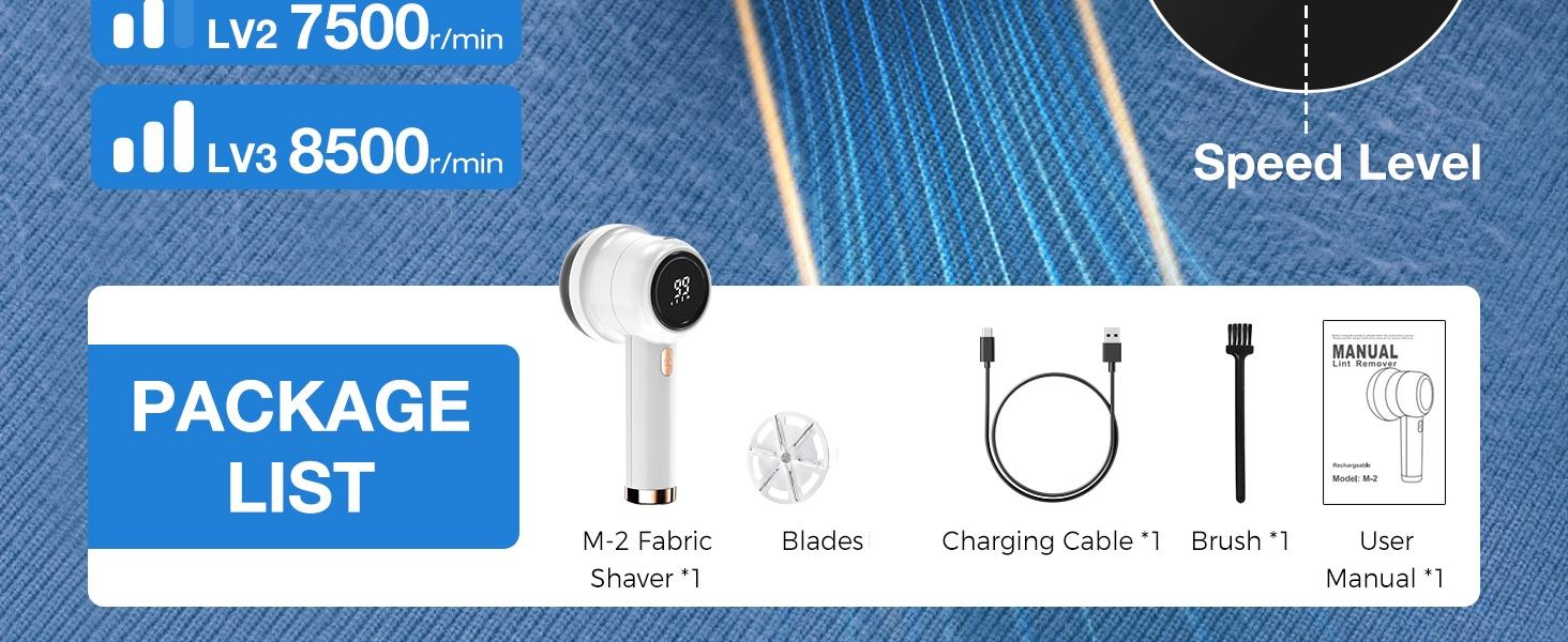 Rechargeable Fabric Shaver with Stainless Stell 6-Leaf Blade, Lint Remover with 3- Speed and LED Display, Lint and Sweater Shaver for Christmas Gift