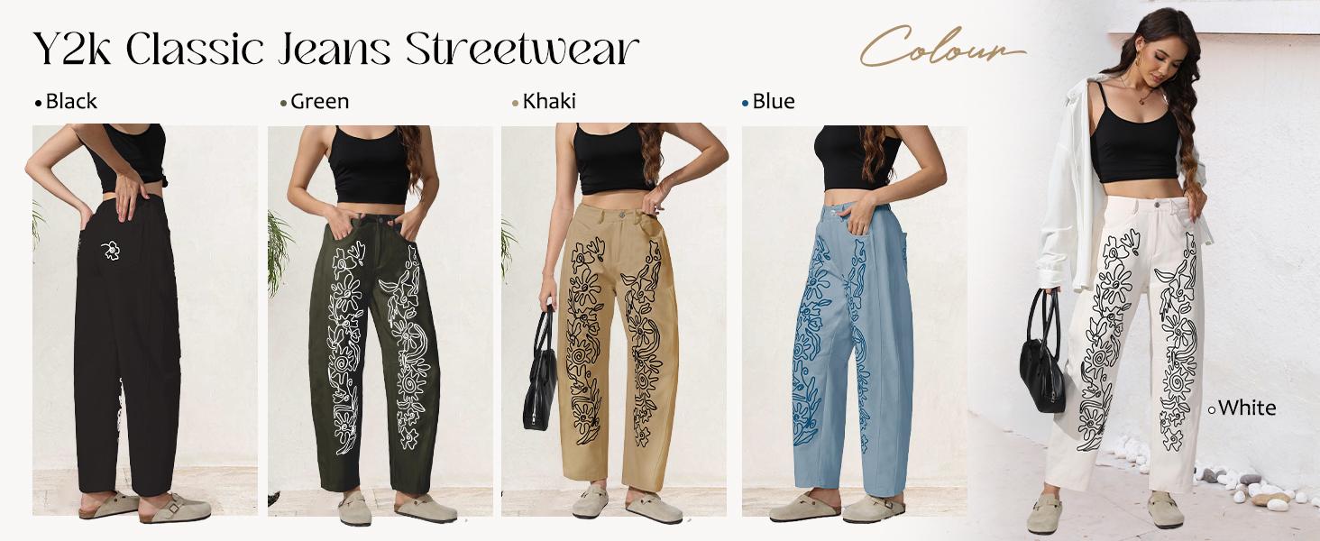 Kedera Embroidered Jeans for Women 2025 Baggy Boyfriend Jeans Barrel Leg Horseshoe Jeans Women Vintage Mid Rise Jeans