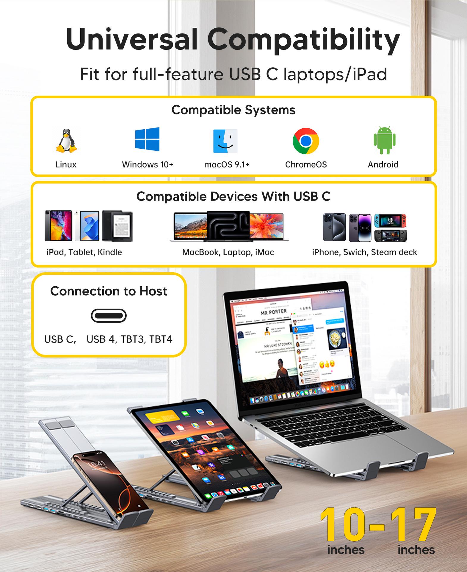 Nine-In-One Laptop Docking Station Stand, Tablet Holder, Multi-Function Computer Accessory, Durable & Space-Saving Design