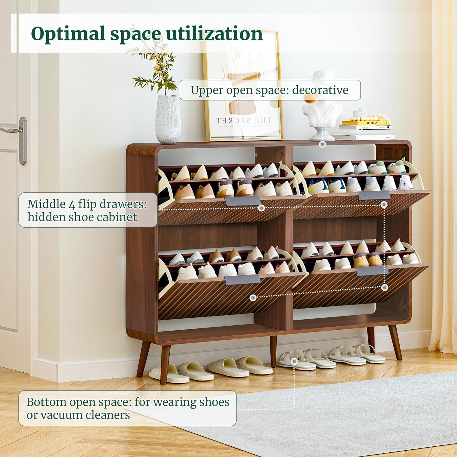 Giratree 47" Fluted Large Shoe Cabinet with 4 Flip Drawers, Slim Freestanding Shoe Cabinet Organizer, Narrow Shoes Storage Rack for Entryway, 5 Sturdy Legs Giratree 47" Fluted Large Shoe Cabinet with 4 Flip Drawers, Slim Freestanding Shoe Cabinet Organizer, Narrow Shoes Storage Rack for Entryway, 5 Sturdy Legs