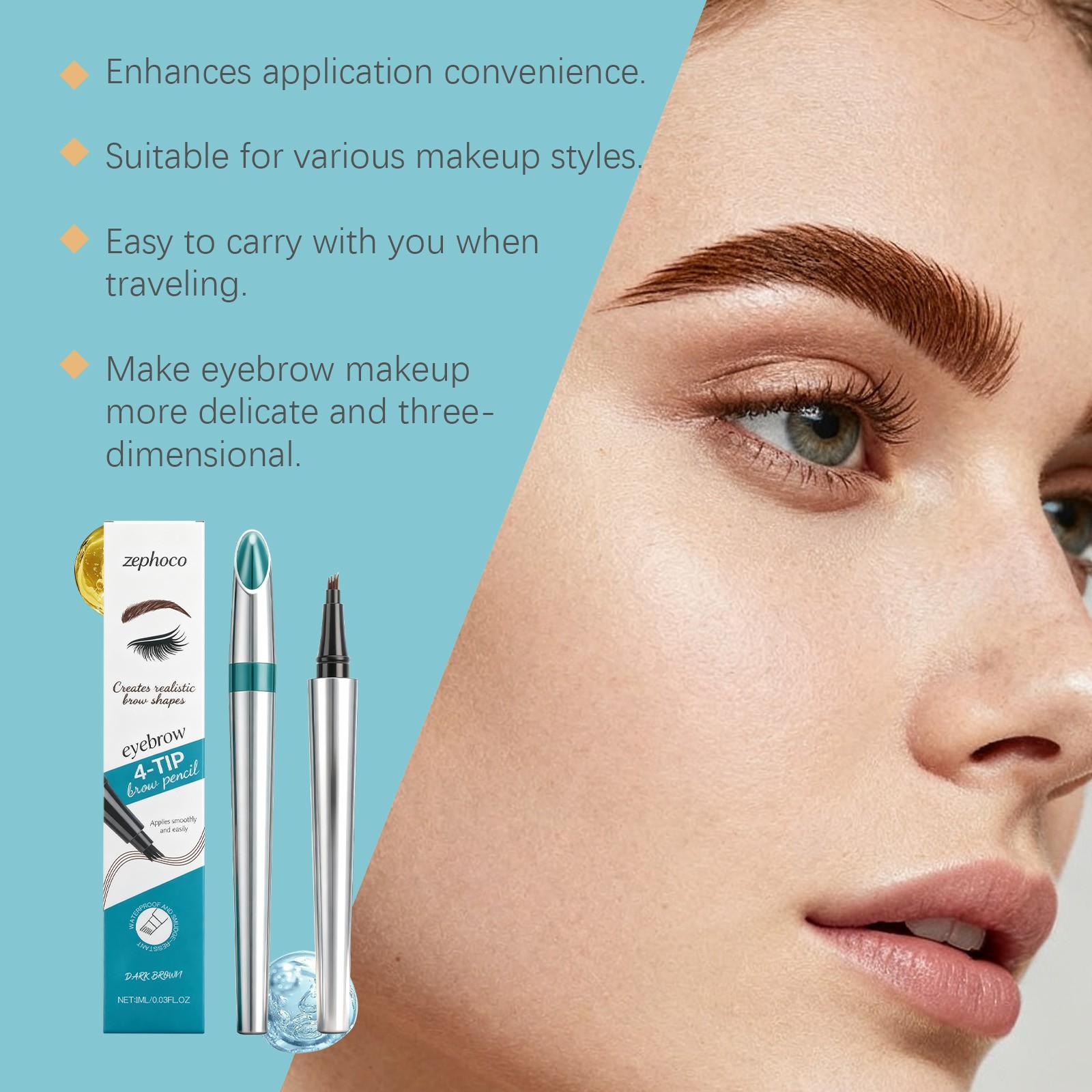 zephoco Dark Brown 4-Tip Brow Pen✨Smudge-proof Waterproof Sweat-proof Precisely Sculpted Brows 3D Wild Brow zephoco Dark Brown 4-Tip Brow Pen✨Smudge-proof Waterproof Sweat-proof Precisely Sculpted Brows 3D Wild Brow