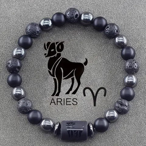 Women's Zodiac Genuine Stone Bracelet - Adjustable Unisex Elastic Band, Unique Colors, Charm Detail, Inspirational Beaded Jewelry, Daily Wear Accessory, Anniversary/Friends Personalized Gift for Aries Taurus Gemini