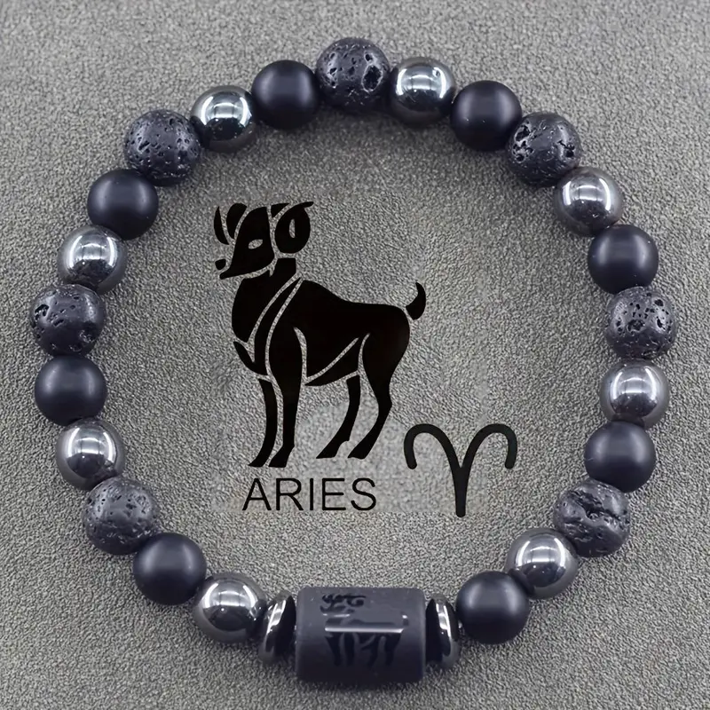 Women's Zodiac Genuine Stone Bracelet - Adjustable Unisex Elastic Band, Unique Colors, Charm Detail, Inspirational Beaded Jewelry, Daily Wear Accessory, Anniversary/Friends Personalized Gift for Aries Taurus Gemini