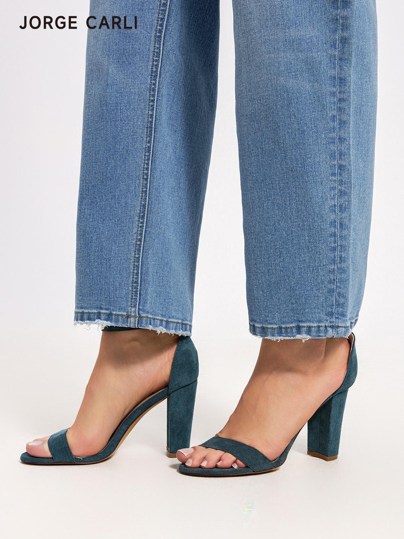 JORGE CARLI  Women's Mid-Waist Elastic Straight Leg Jeans, Front Zipper Design, Casual Office Wear, Versatile Nine-Part Wide Leg Pants