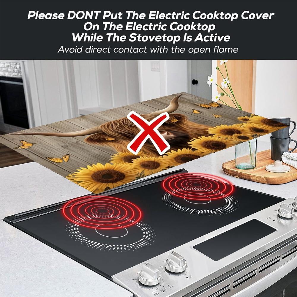 Soft Electronic Stove Panel Protector Pad, Cow Wood Grain Sunflower Design, Scratch Resistant, Easy to Clean, Multi-Purpose Kitchen Cover, Stove Plate