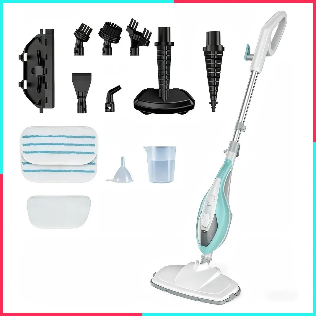 10-in-1 Steam Mop, 1300W Detachable Handheld Floor Steam Cleaner, 16-Foot Power Cord, 2 Washable Mop Pads, Multi-Surface Cleaning for Hardwood, Tile, Laminate, and Carpets