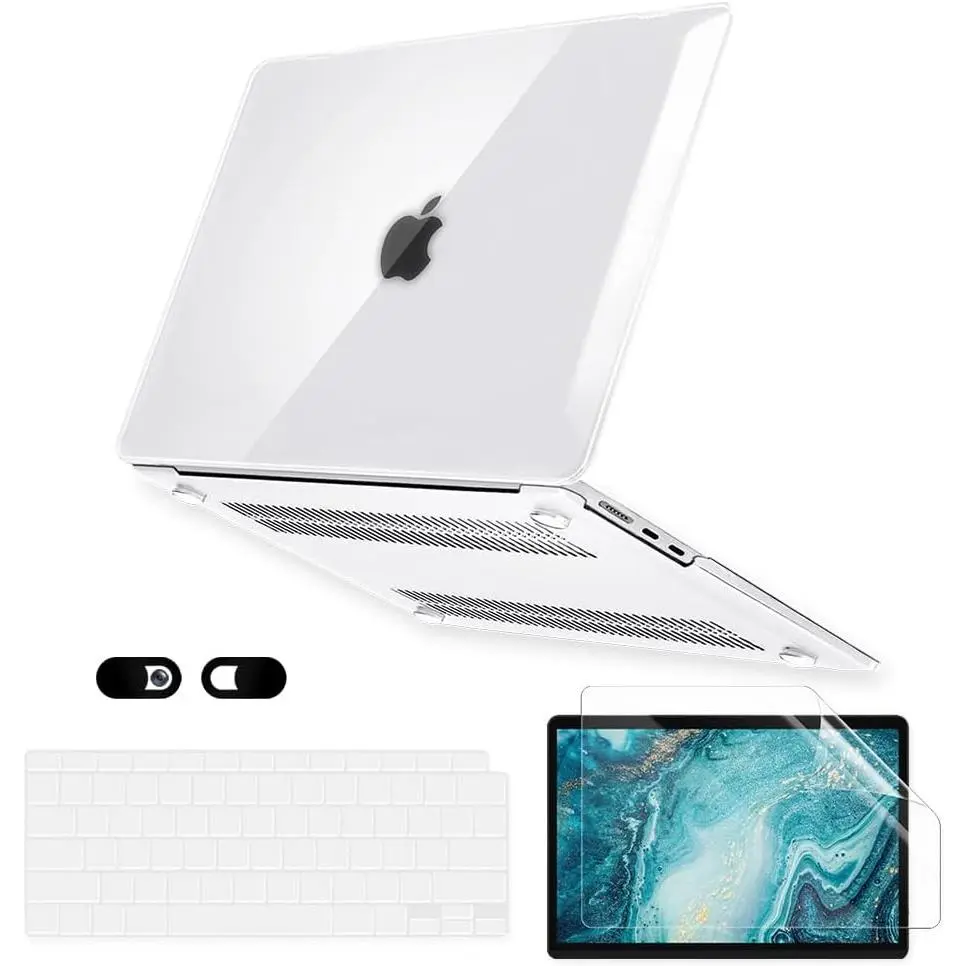 Case for MacBook Air 13-inch Laptop M5 M4 M3 M2 A3449 A3240 A3113 A2681 2026-2022 Release with  ID, 5 in 1 Plastic Hard Shell&Keyboard Cover&Screen Protector&Webcam Cover, Transparent