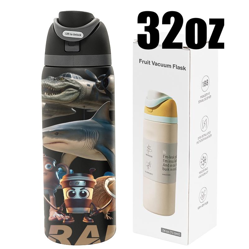 AuraCup 1pc 19/24/32oz Italian Brainrot Cartoon Tumbler with Lid and Straw, Stainless Steel Double Wall Insulated Travel Mug, Keep Hot 12H / Cold 24H, Creative Character Design Cup, Perfect for Office, Outdoor, Thanksgiving Gif, Tumbler Gift