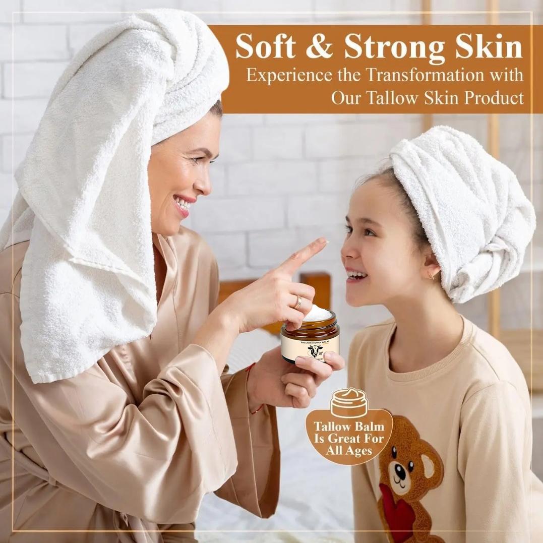 Organic Grass-Fed Beef Tallow Balm with Raw Honey - Handmade All-Natural Moisturizer for Soft, Smooth, Radiant Skin Hydrating Balm