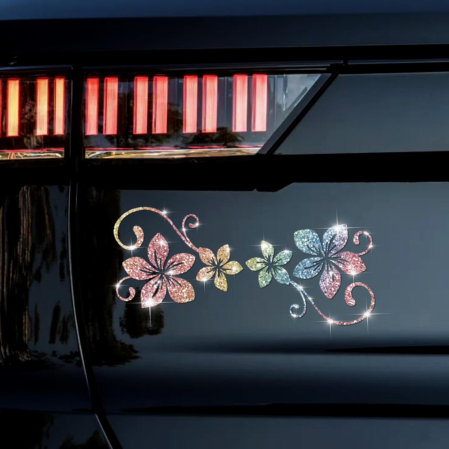 Four Vine Flower Car Sticker, Shiny Plant Floral Pattern, Self-Adhesive No Residue, Easy Installation for Cars Trucks Motorcycles Windows Laptops, Universal Car Sticker, Car Decals, Automotive Decals
