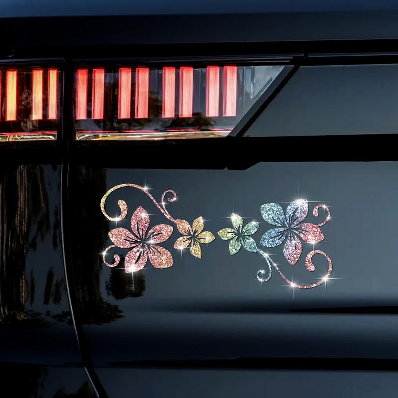 Four Vine Flower Car Sticker, Shiny Plant Floral Pattern, Self-Adhesive No Residue, Easy Installation for Cars Trucks Motorcycles Windows Laptops, Universal Car Sticker