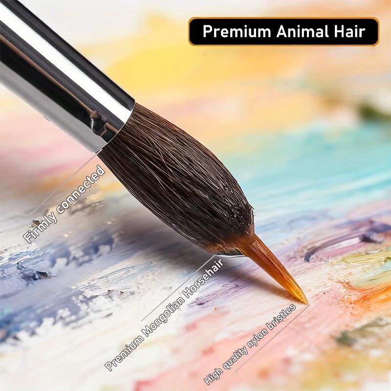 6pcs animal hair professional hook brush set, including 6 brushes of different models, is suitable for watercolor, acrylic and oil painting creation, and is a powerful tool for professional painters, art students and art lovers to express delicate strokes