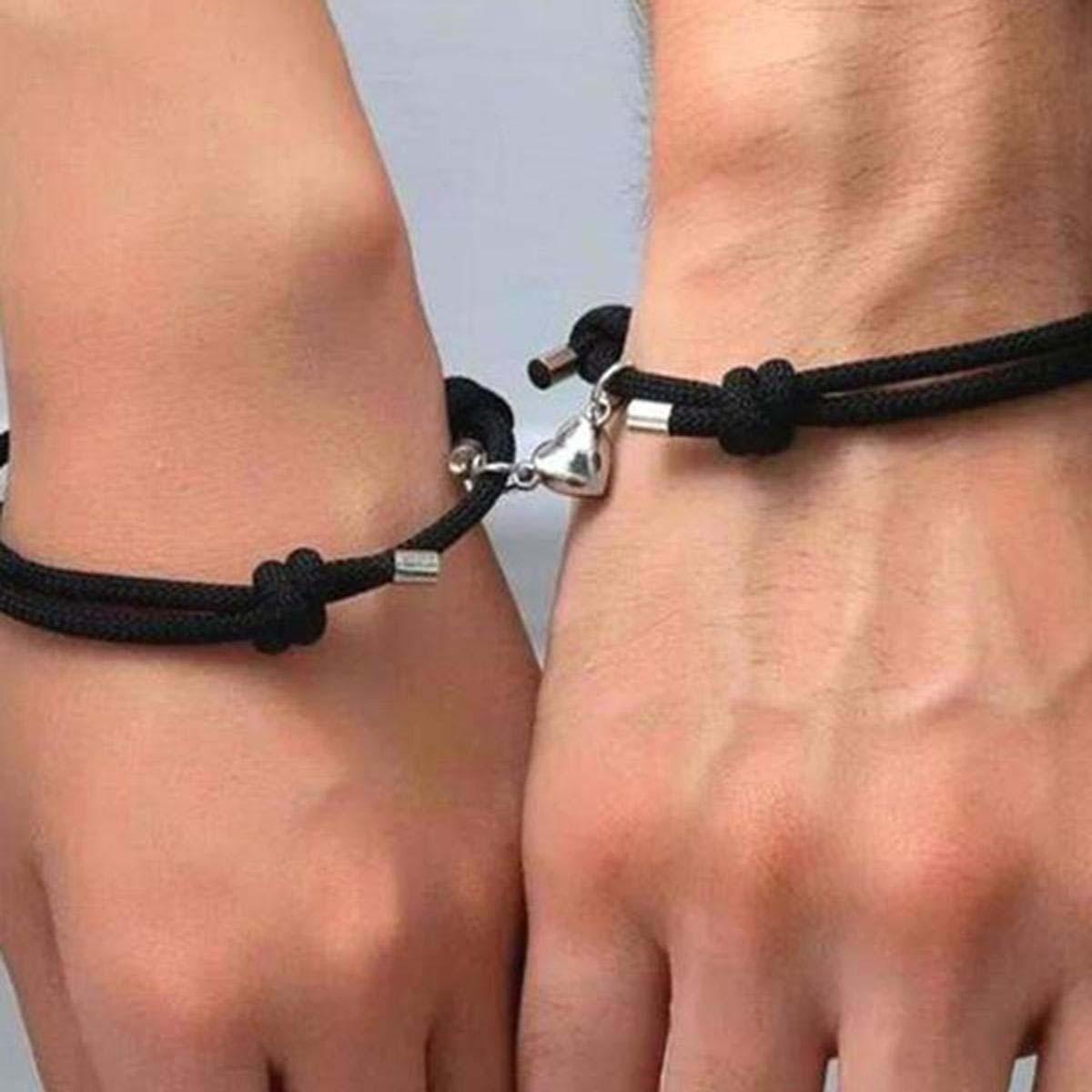 Hand-woven couple heart-shaped bracelet personalized fashion souvenirs and gifts, magnetic, daily fashion, multi-functional, cute and adjustable