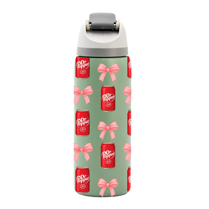 AuraCup 1pc 19/24/32oz Insulated Tumbler with Lid and Straw, Cute Dr Pepper Can and Pink Bow Pattern, Double Wall Leakproof Stainless Steel Water Bottle for Hot & Cold Drinks, TikTok Trending Aesthetic Cup, Perfect Gift for Girls, Teens, Friends, Daughter