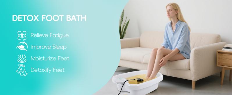 Ionic Foot Bath Detox Machine - Professional Foot Detox Spa，Home Portable Foot Detox Machine with 2 Arrays，50 Foot Soaking Bags，1 Small Spoon，Improve Sleep/Relieve Stress/Detox Cleanse Basin Container Bathroom footcallusremover