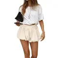 Tankaneo Womens Bubble Mini Skirts Summer Trendy Elastic Waist Ruffle Puffy Pleated Short Skirts with Pockets