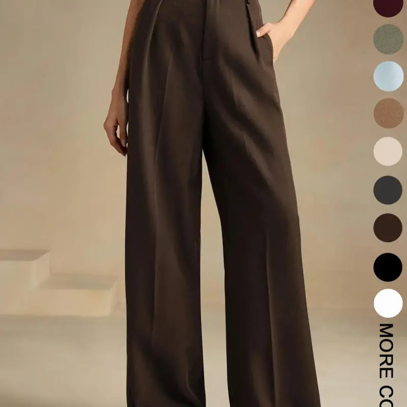 Women's Solid Color Wide Leg Loose Pants, Elegant Fashion Casual Trousers for Work Office Business, Ladies Bottoms for All Seasons
