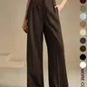 Women's Solid Color Wide Leg Loose Pants, Elegant Fashion Casual Trousers for Work Office Business, Ladies Bottoms for All Seasons