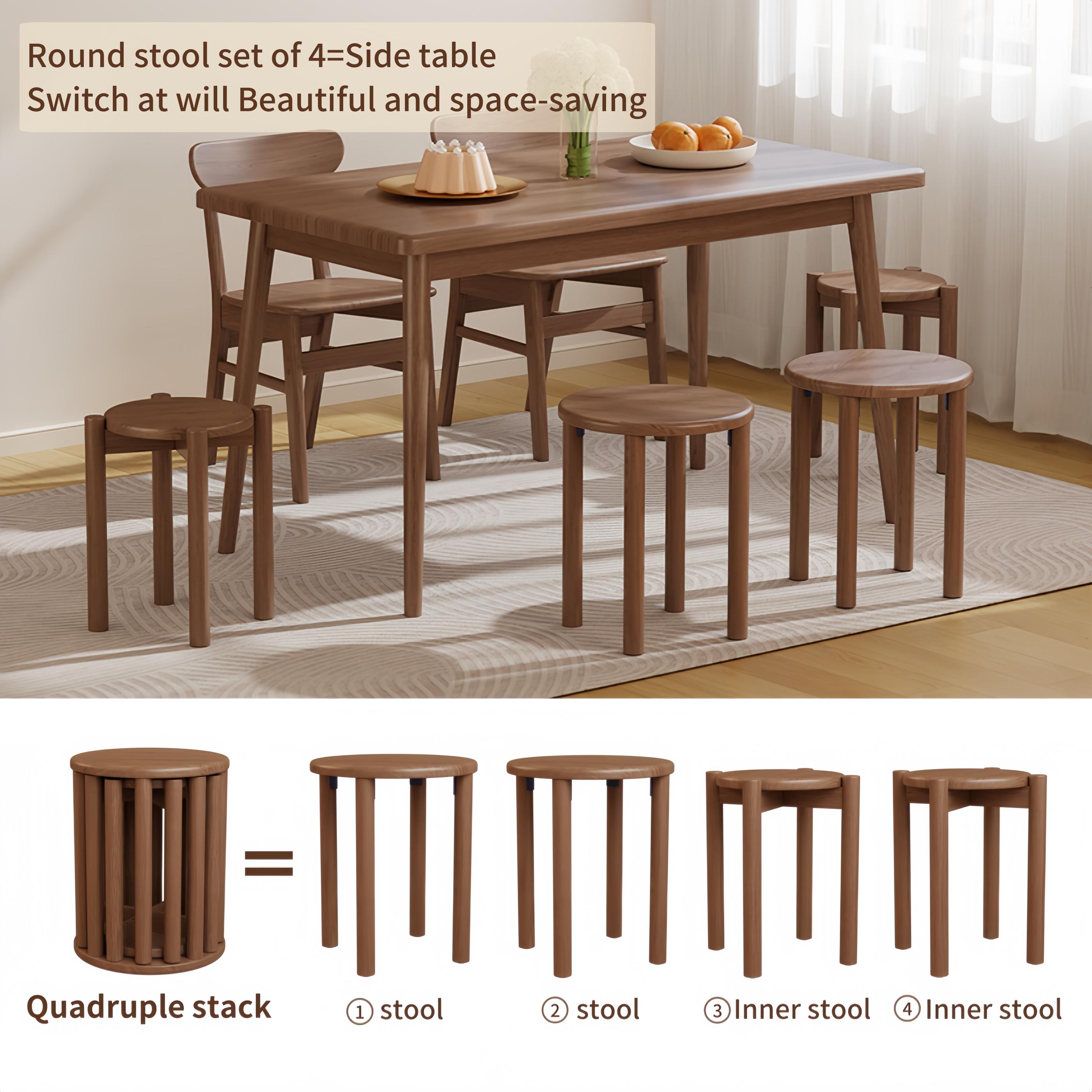 【Summer】TimberKnows Set of 4 Stackable Solid Wood Stools – 18" Round Nesting Tables, Fully Assembled, Durable & Space-Saving Design