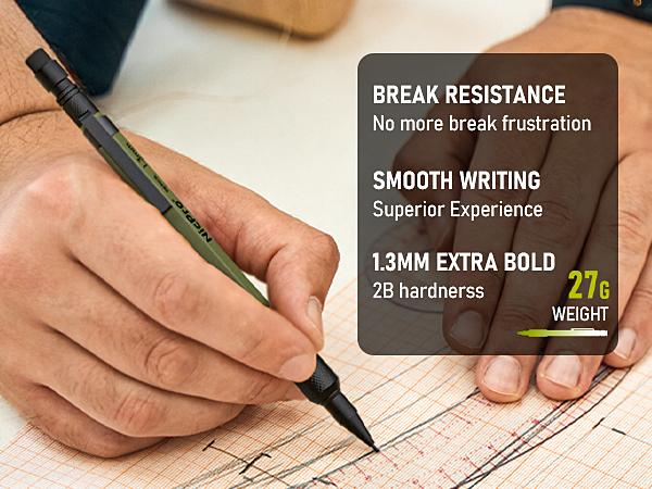 Nicpro 3 Pack 1.3 mm Mechanical Pencil Set with 36 Lead Refill, 3 Eraser - Weatherproof Metal MP2000 Heavy Duty Carpenter Pencil for Outdoor Marking Drafting Drawing Woodworking, Office Stationery Supplies