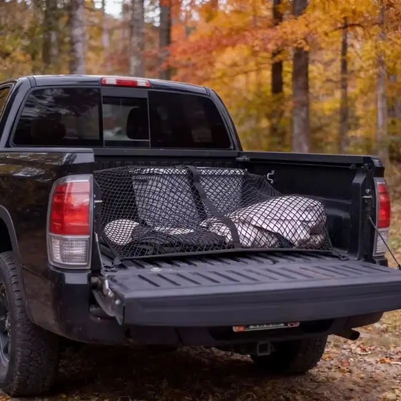 Pickup Truck Tailgate Multi-Function Storage Net, Universal Elastic Polyester Cargo Tie-Down Net, Quick Install, Outdoor Camping Use