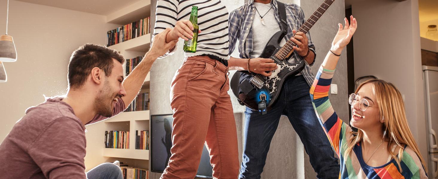 LEKATO WS-80 Wireless Guitar System 2.4Ghz, Audio Wireless Transmitter Receiver with 4 Channels for Electric Guitar and Bass, Rechargeable Guitar Wireless Transmitter and Receiver, for Electric Instruments