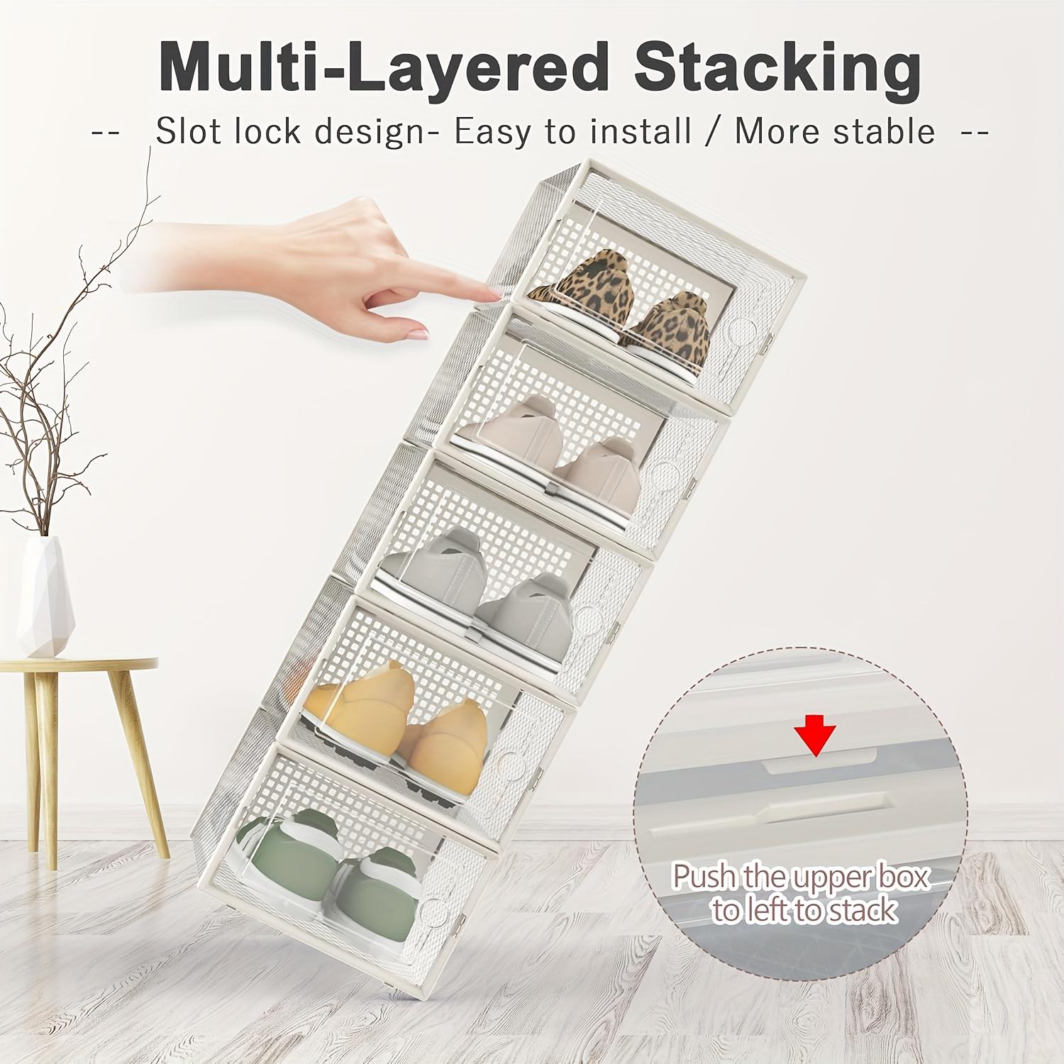 24-Pack Transparent Plastic Shoe Boxes with Lids, Foldable and Stackable Shoe Storage Bins Organiser - Waterproof, Space-Saving Shoe Storage for All Shoes, Multilayer Sneaker Display Racks - Suitable for Entryways, Bedrooms, Homes, and Dorms