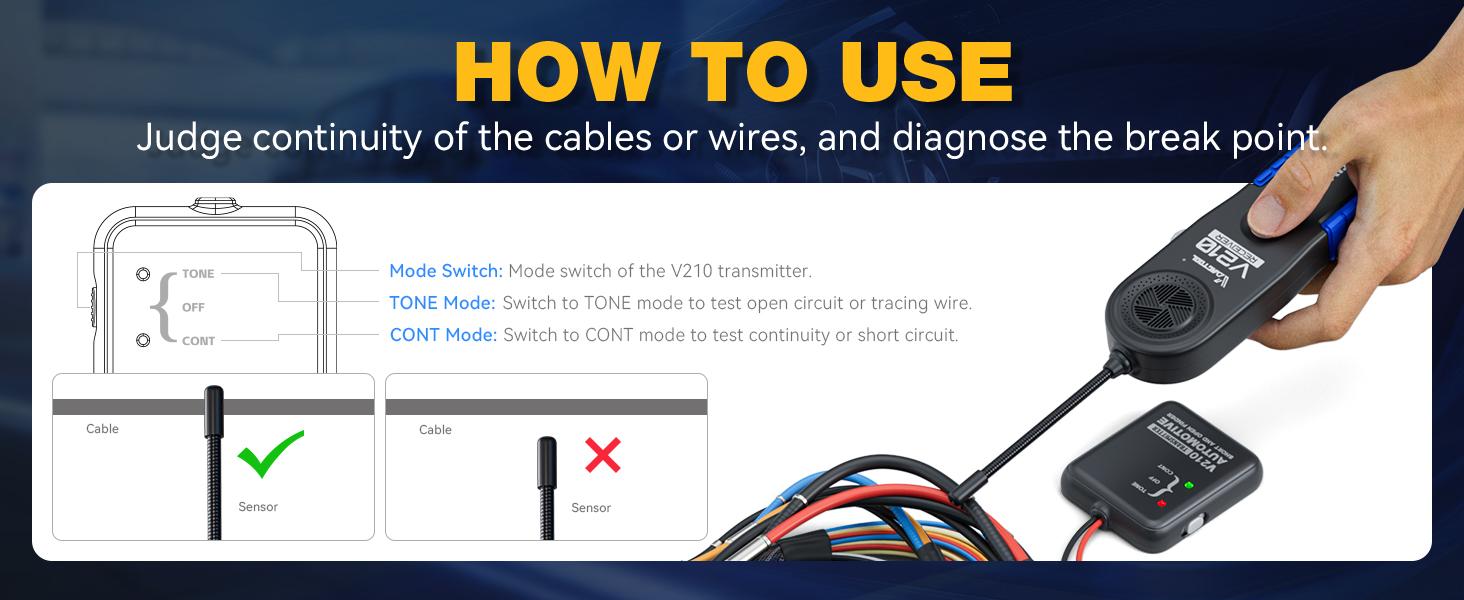 VDIAGTOOL V210 Automotive Electrical Open & Short Finder Circuit Tester Wire Breaker Finder Wire Tracer Fault Probe DC 6-42V Vehicle