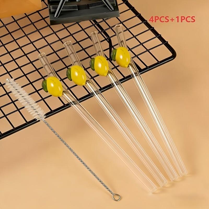 5-Piece Set Reusable Glass Straws with Cleaning Brush, Heat-Resistant Borosilicate, Dishwasher Safe, Ideal for Smoothies, Cocktails, Juices