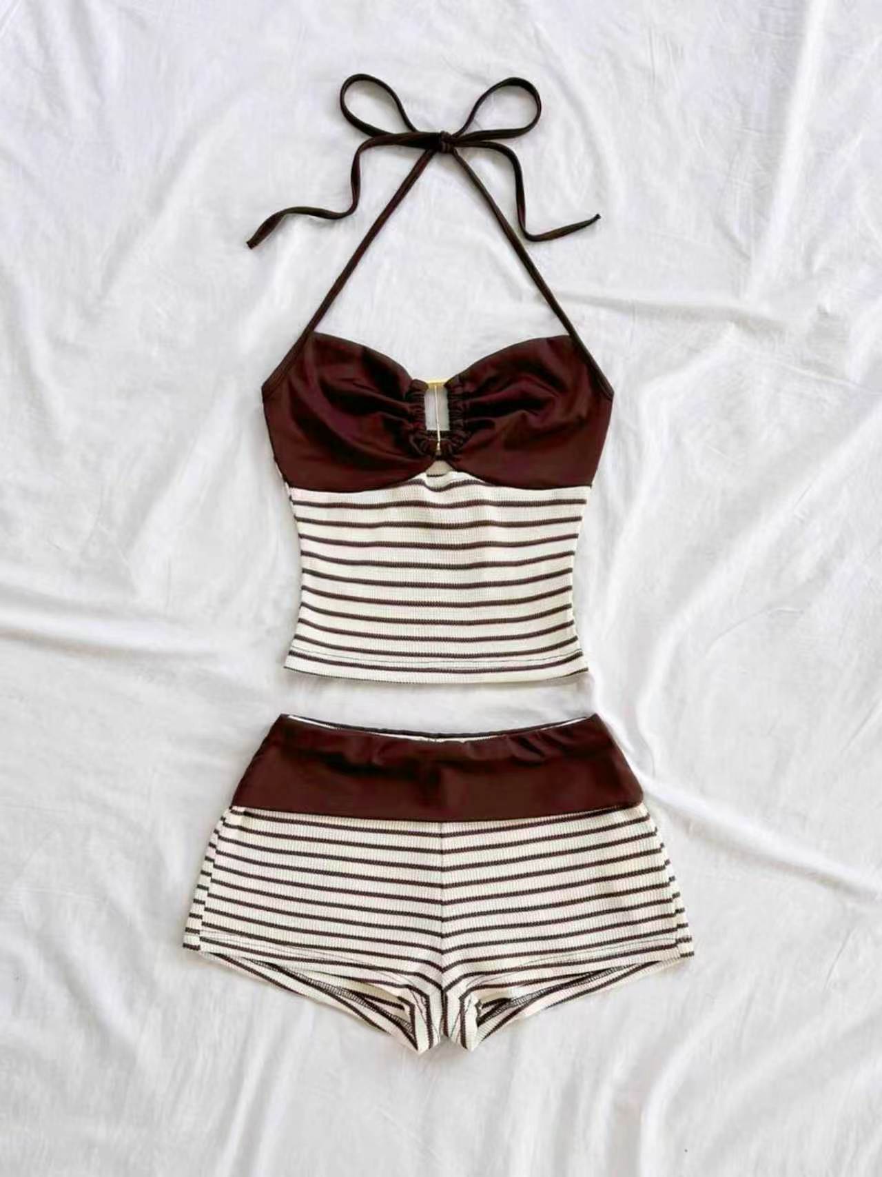 2-Piece Striped Knit Crop Top & Shorts Set, Boho Matching Set, Boho Style, Party Wear, Valentine's Day, Date Night, Beach, Fall Fashion, Beach Outfits Set