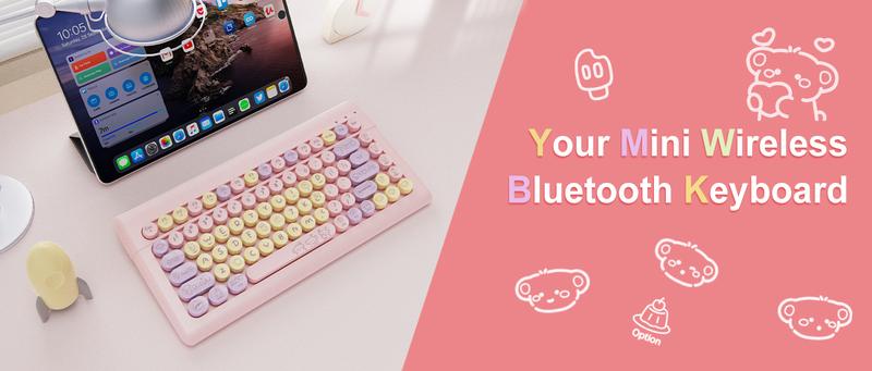Wireless Bluetooth Keyboard for Mac, iPad, iPhone, PC, and Android—Connect Up to 3 Devices, Portable 84-Key Retro Typewriter Style, Light Blue