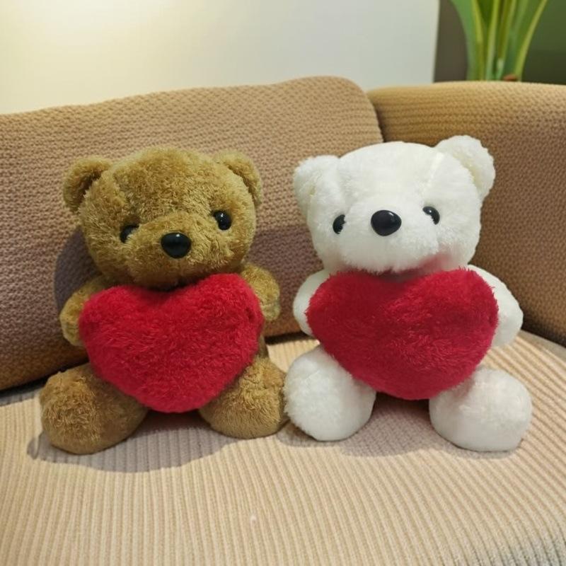 1pc Valentine's Day Gift Plush Teddy Bear Cute Bears with Red Heart, Soft Stuffed Animals for Romantic Presents, Ideal for Boyfriend/Girlfriend/Wife/Husband, Soft Cuddly Gift