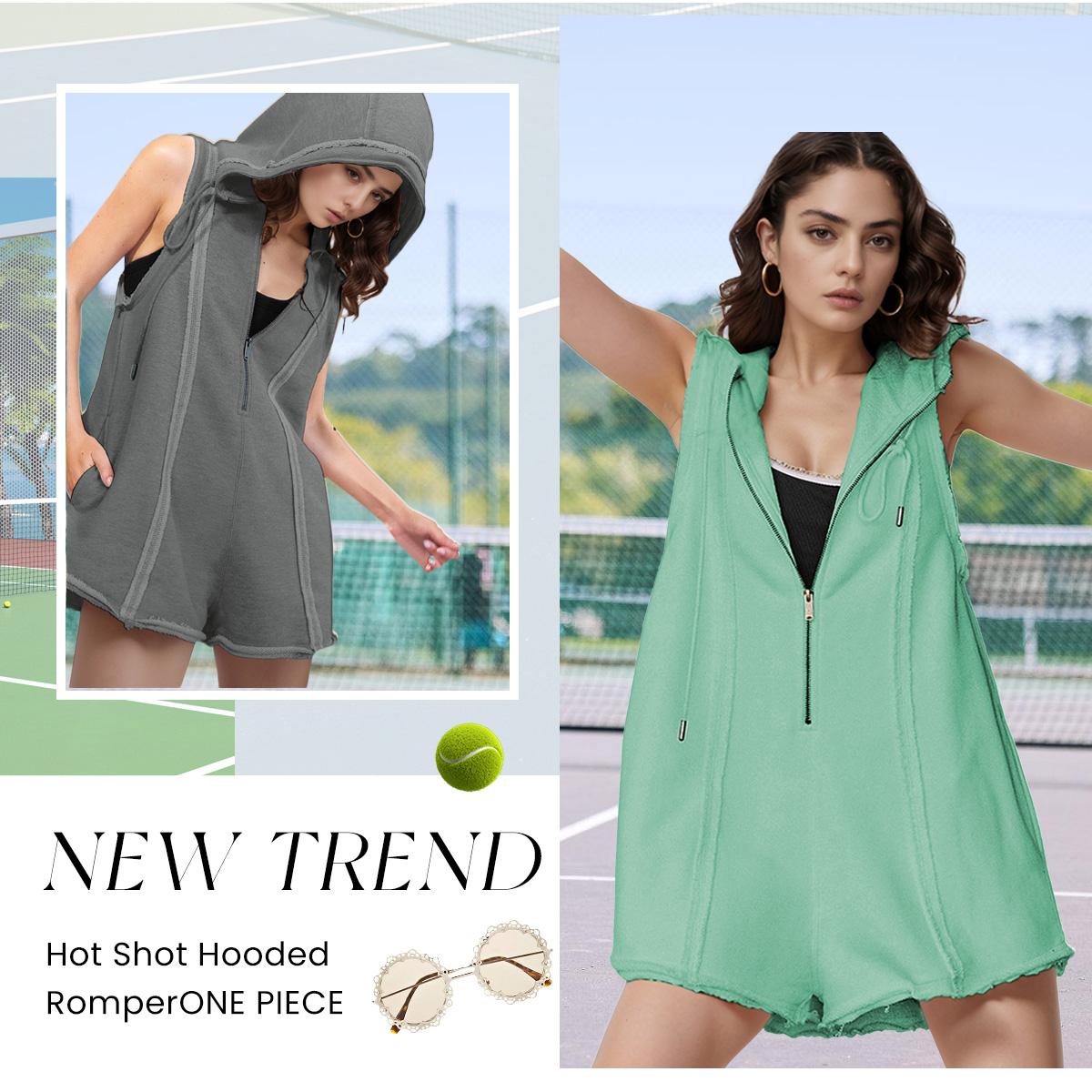 TAQCUX Women's Sleeveless Hooded Jumpsuit - Casual Short Half Zipper Rompers for Summer Outfits - Fitted & Minimalist Design - High-Quality Cotton Material - Versatile for Beach & Gym - Black Basic