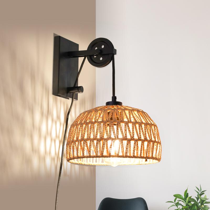 GLITGATE Boho Plug-in Wall Sconce without Bulbs for Livingroom,Hand-woven Rattan Wall Lamp With Adjustable Height,Wall Mounted Night Light,Bedside Wall Lamps for All E26 Bulbs for Bedroom,Living Room Decor (Bulbs Not Included) GLITGATE Boho Plug-in Wall Sconce without Bulbs for Livingroom,Hand-woven Rattan Wall Lamp With Adjustable Height,Wall Mounted Night Light,Bedside Wall Lamps for All E26 Bulbs for Bedroom,Living Room Decor (Bulbs Not Included)