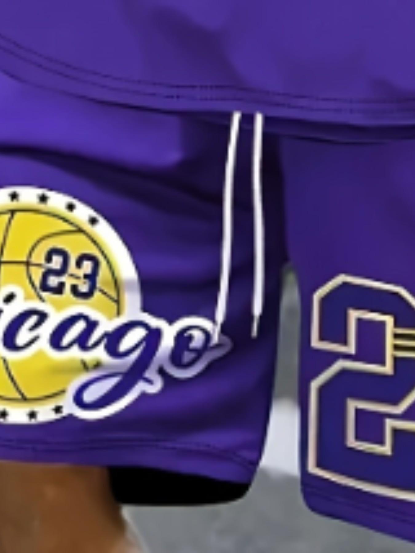 Men's Fashion Round Neck Short Sleeve Set, Chicago Letter Number 23 Digital Print, Summer Casual, Comfortable Vacation Sports Wear