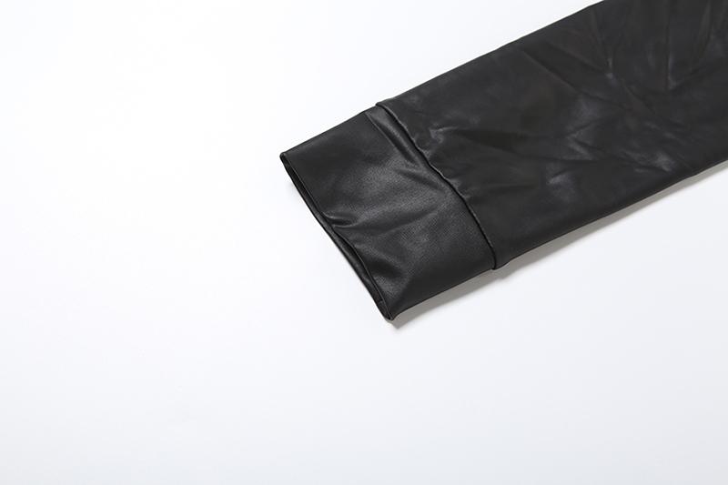 DOUCIU Classic Retro Matte Tight Sexy Hot Street Personality Cool Versatile Bar Party Women'S Thin Solid Color Zipper Long-Sleeved Top Shorts Two-Piece Set