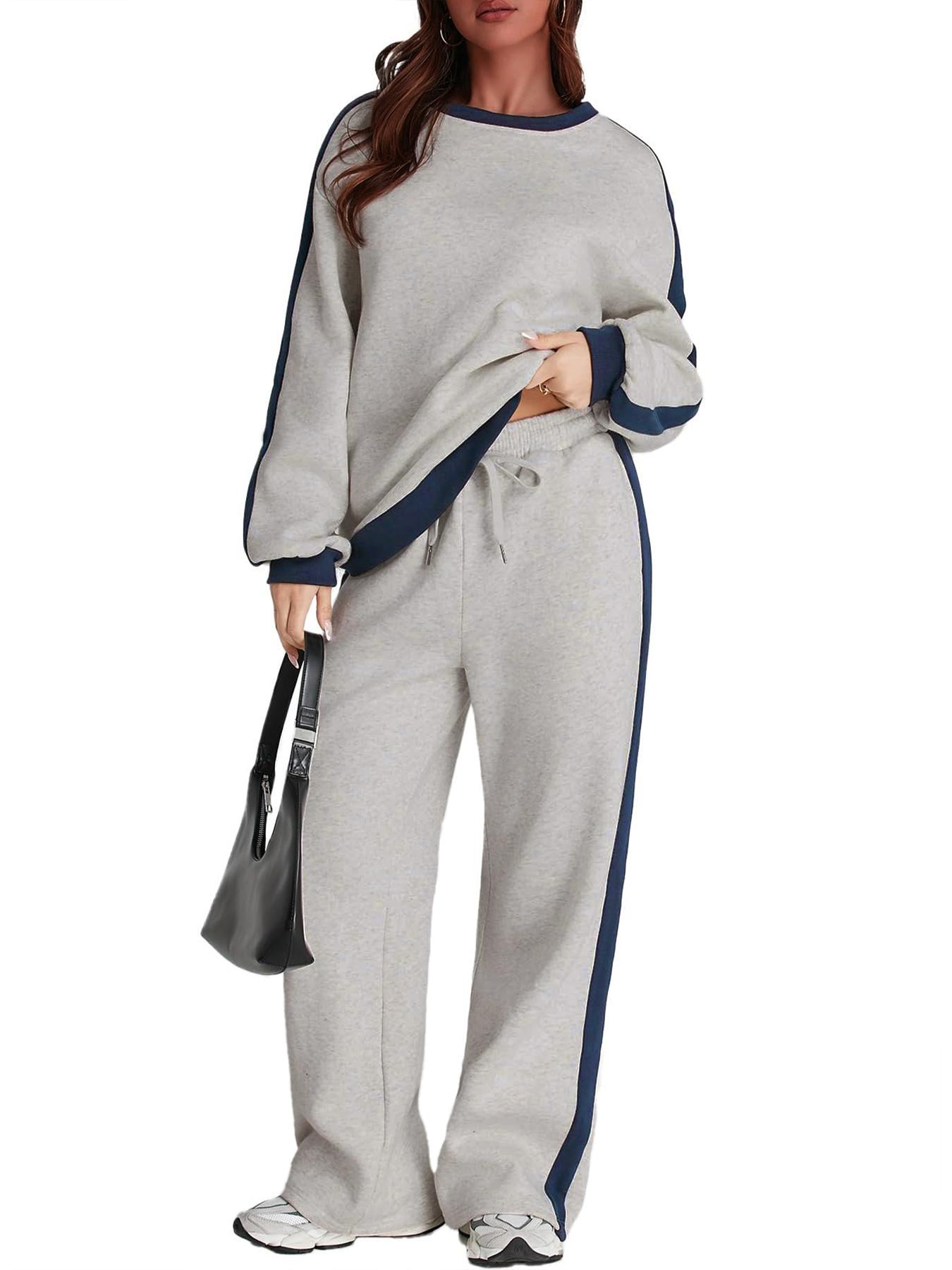 Women's Casual Patchwork Set, Colorblock Top & Loose-Fit Pants, Fall Winter, Comfortable Sportswear for Daily Wear, Athletic Activewear Tracksuits, Sweatsuit Sets, Sweatsuit Outfits