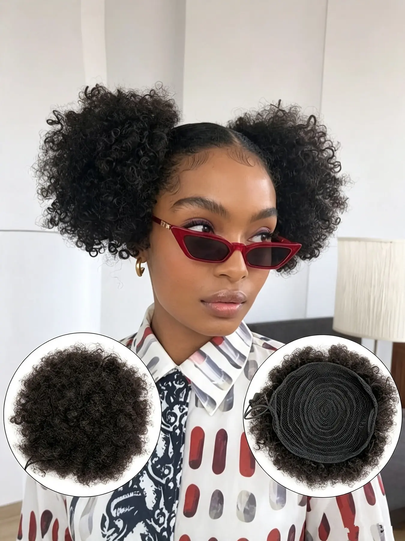 2pc Afro Puff Drawstring Ponytail, Human Hair Brazilian Kinky Curly, Drawstring Ponytail Afro Puff Bun, Stylish Hair Accessory
