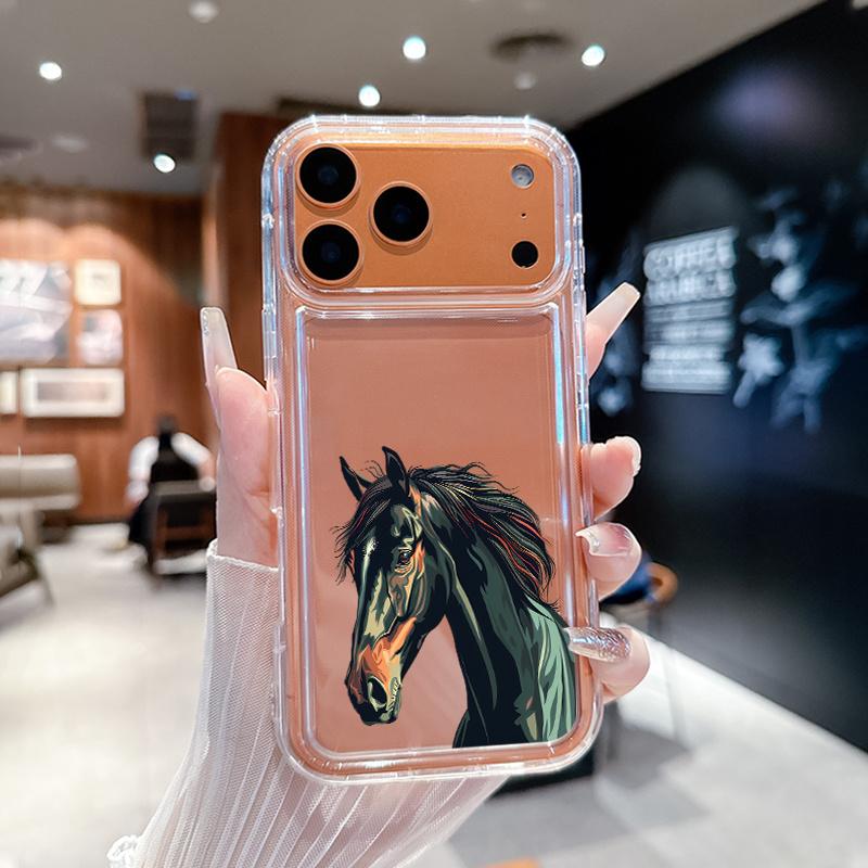 Transparent Airbag Case, Creative Colorful Horse Geometric Pattern Anti-Drop Soft Shell, Tpu Phone Cover for iPhone 11/12/13/14 Pro Max/15 Pro/16 Plus/promax