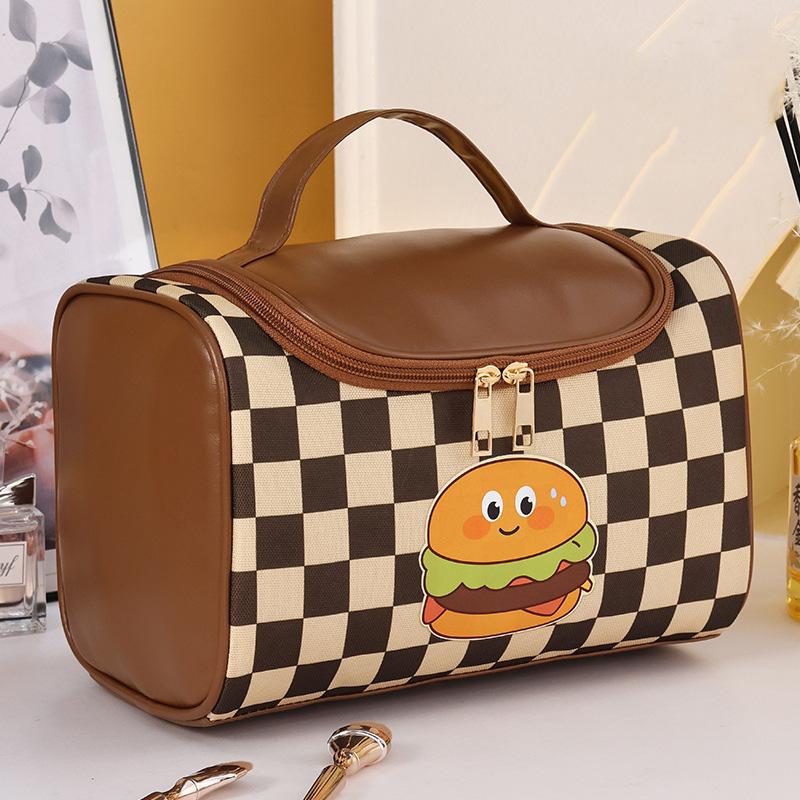 Checkerboard Pattern Makeup Bag, 1 Count Large Capacity, Portable Makeup Brush Organizer, Cosmetic Storage Bag for Home & Travel, Travel Cosmetic Bags