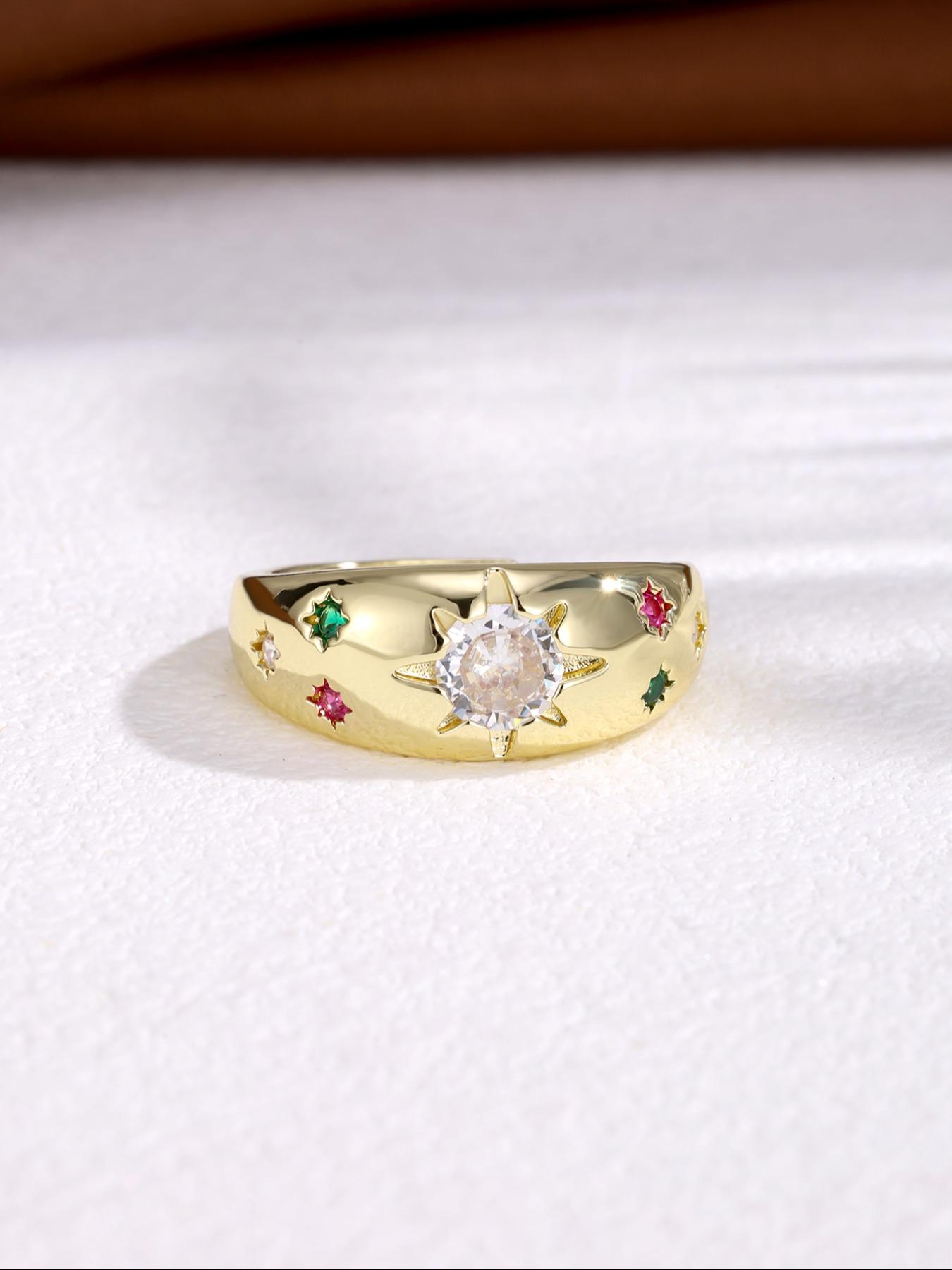 Elegant Rhinestone Star Ring, Vintage Dopaamine Starburst Design, Luxury Fashion Accessory, Perfect Gift for Girlfriend Birthday Festival