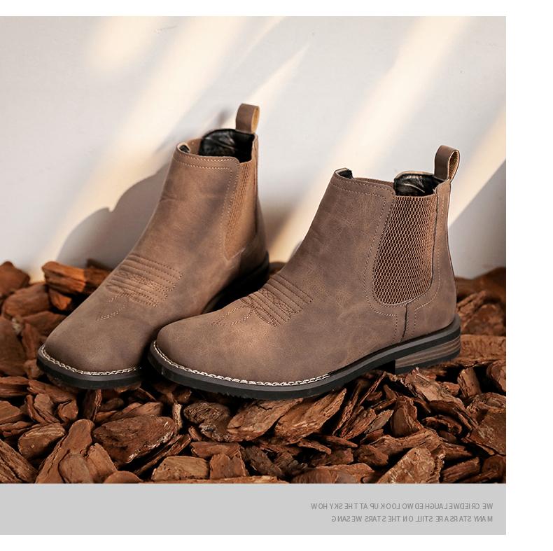 Men's Western cowboy boots, square-toe Chelsea boots, casual and retro, stylish and classic, comfortable and versatile. The simple design is suitable for office wear, outdoor activities, and everyday use.