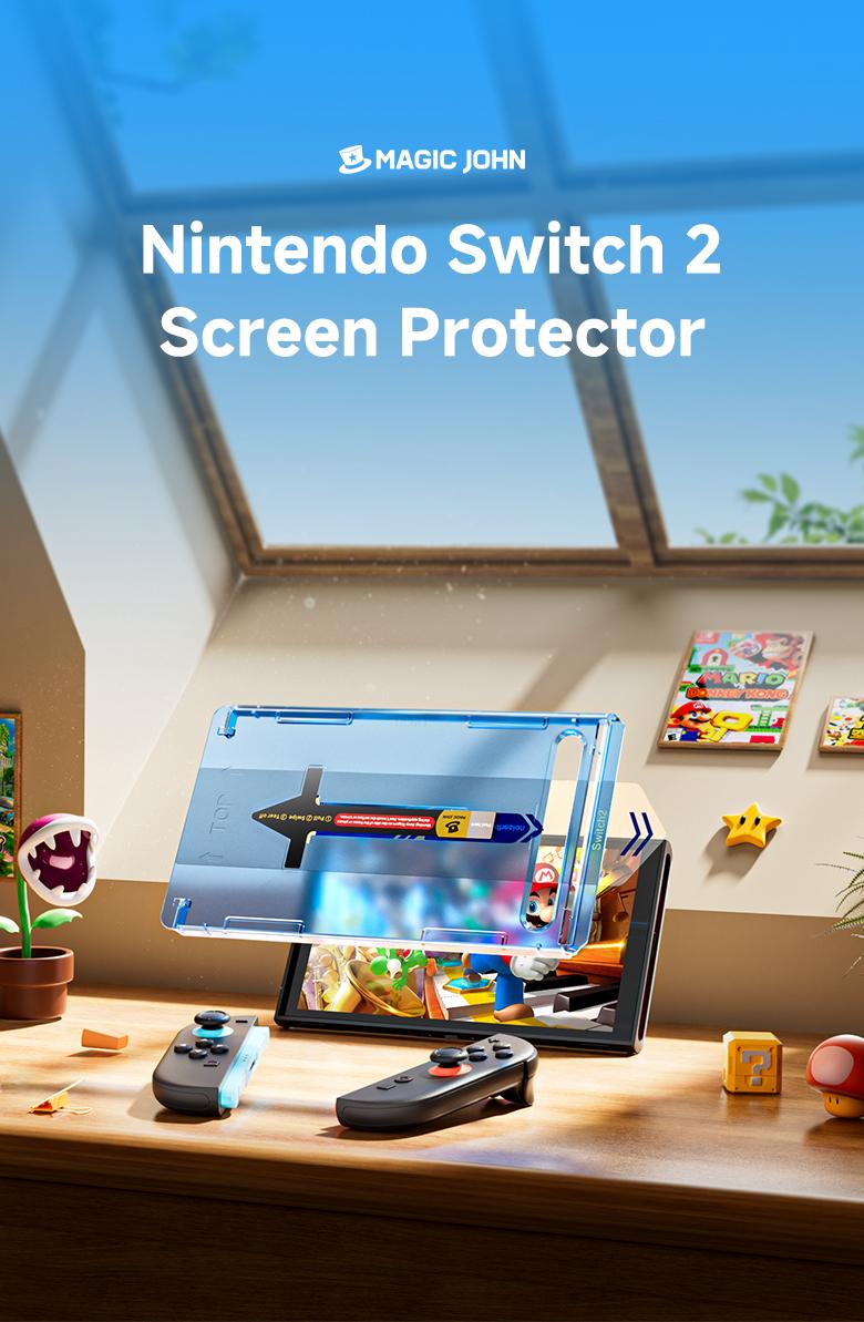NEW - MAGIC JOHN Auto-Alignment OneTouch for Nintendo Switch 2 Screen Protector 7.9'' 2025 Tempered Glass, Accessories, 30 seconds Installation, Bubble Free, Anti-Scratch, Touch Sensitive, Ultra-Clear