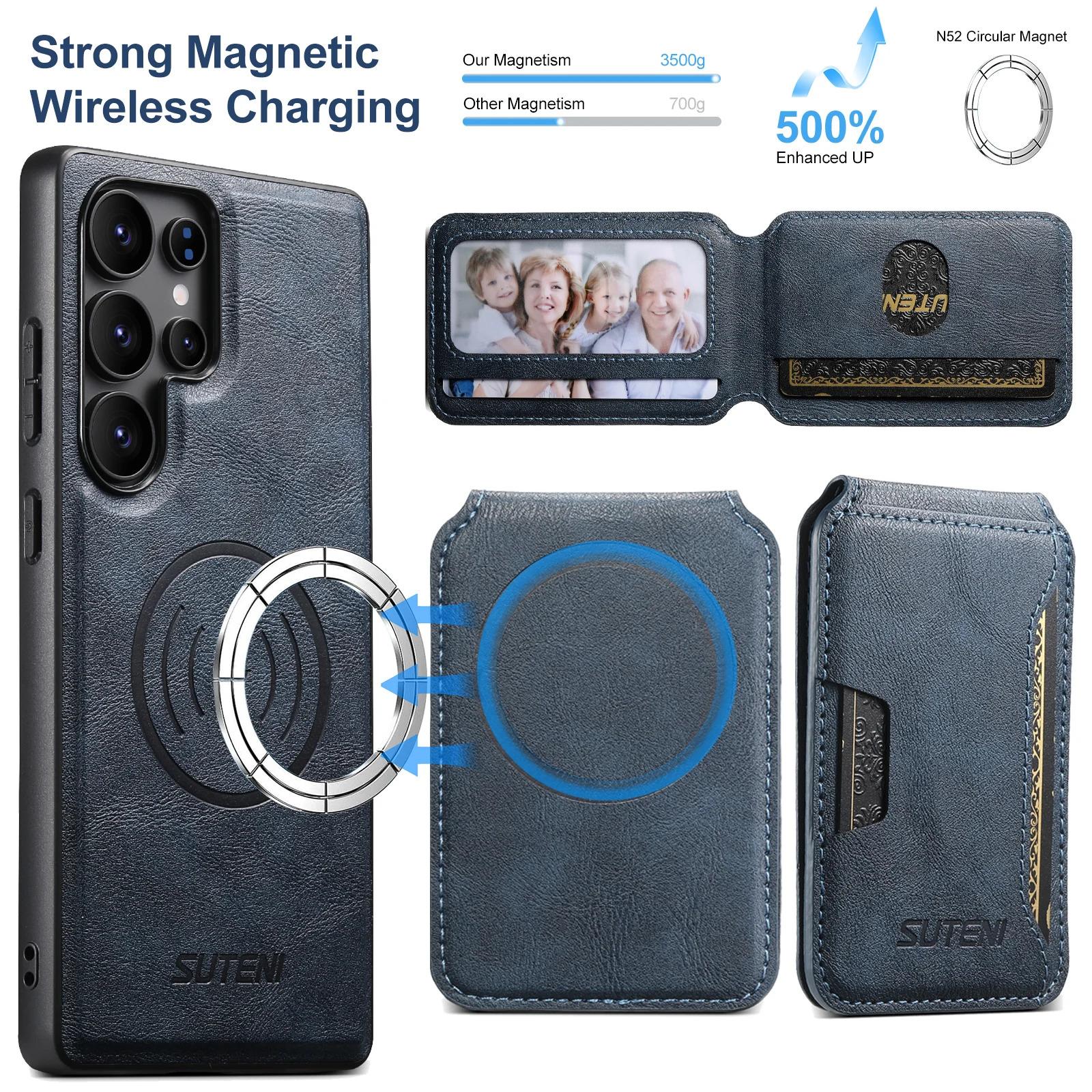 Magnet Wireless Charging Luxury Faux Leather Phone Case Card Holder Stand For Samsung Galaxy S26 Ultra S25 S24 S23 S22